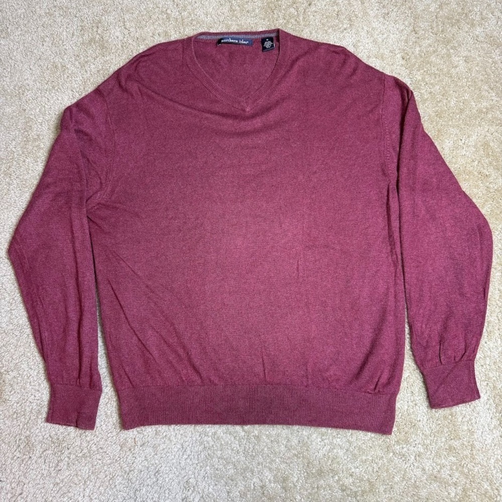 Vintage Northern Isles Sweater Mens XL Red Cashmere Silk V Neck Pullover Stretch